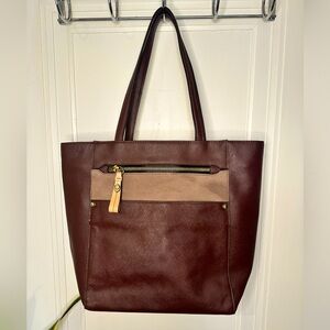 Oryany Daphne Tall Mixed Leather Tote Bag brown suede